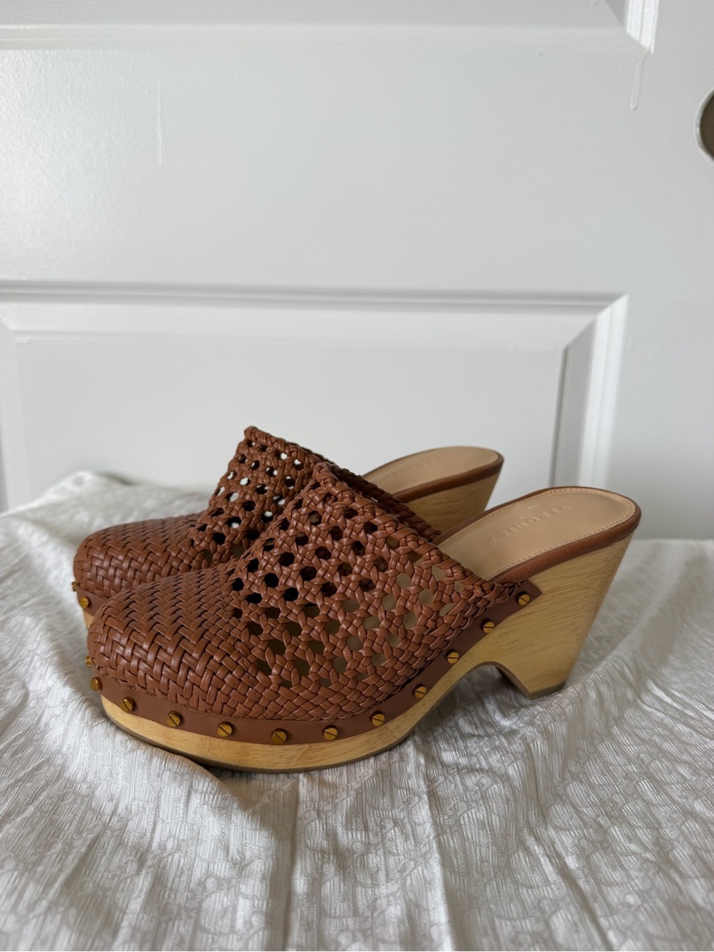 Veronica Beard Brown Woven Leather Clog Mules